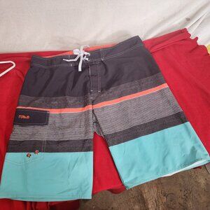 Nonwe Greige Peach Sea Green Poly Span Mesh Lined Pocket Swim Board Shorts Sz 36